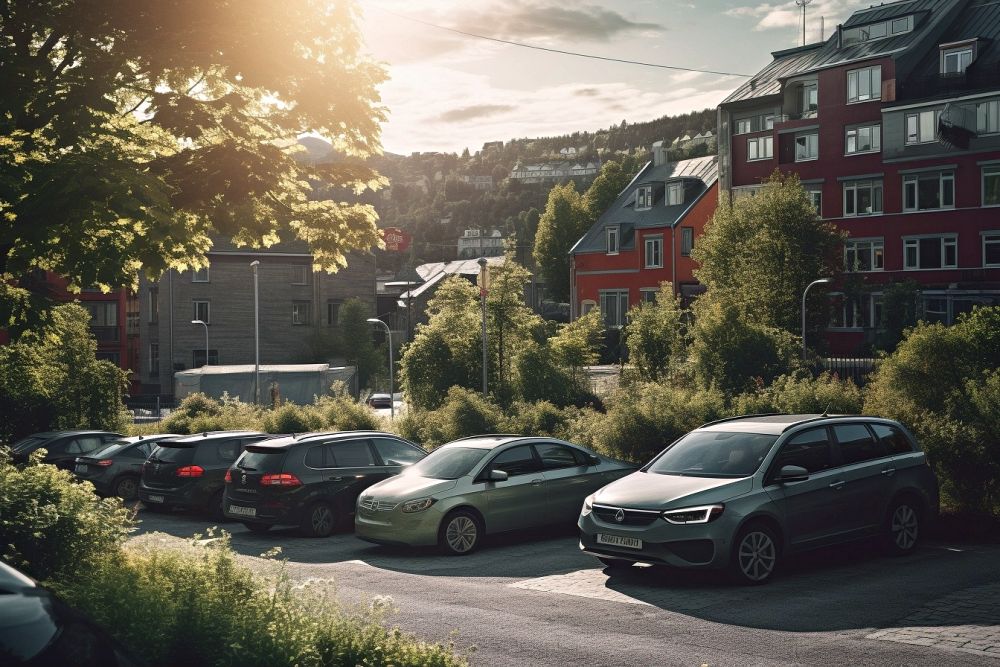 Biler på en parkeringsplass som blir leid ut og administrert med Voids parkeringsapp.